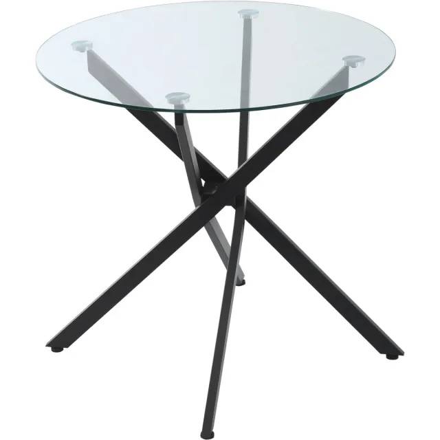 ECTEATOY Ronde Eettafel - Statafel met Gehard Glazen Blad en Gekruiste Metalen Poten - Salontafel - Ø80x75 cm - Zwart