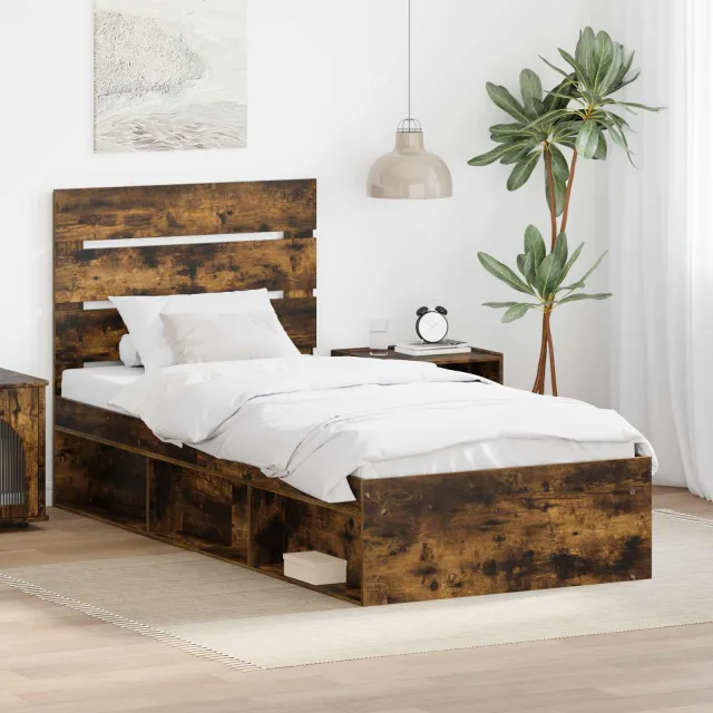 vidaXL Bedframe Gerookt eiken 75 x 190 cm Massief grenenhout Bruin