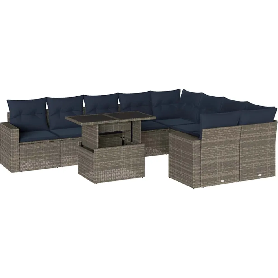 vidaXL 10-delige tuinbankset met kussens, grijs polyrotan, foto 3