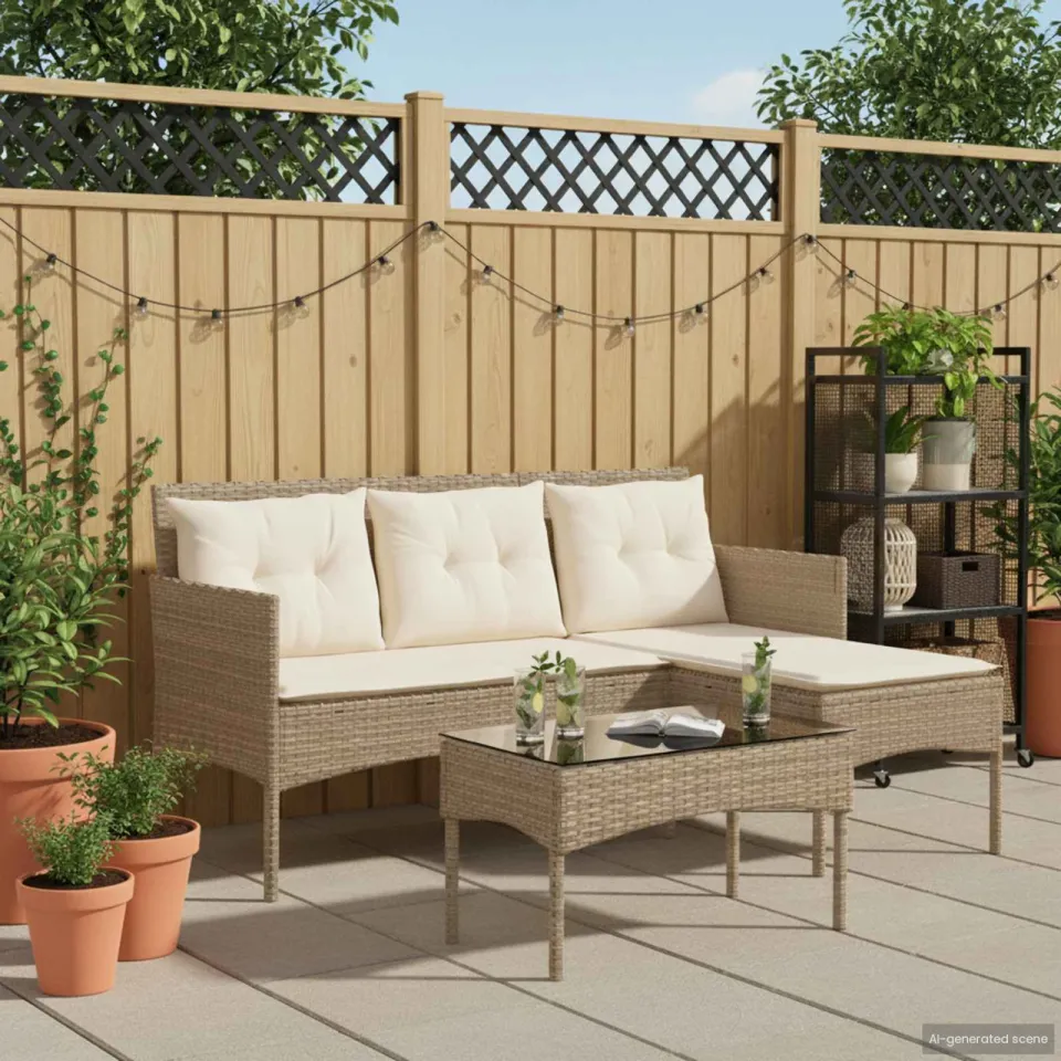 vidaXL Tuinbankenset 2 st poly rattan beige, foto 3