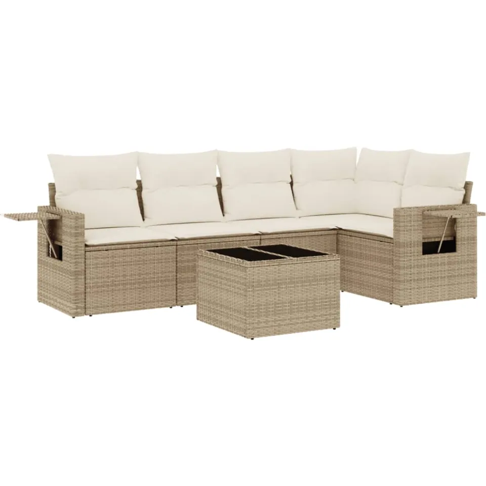 vidaXL 6-delige Loungeset met kussens poly rattan beige