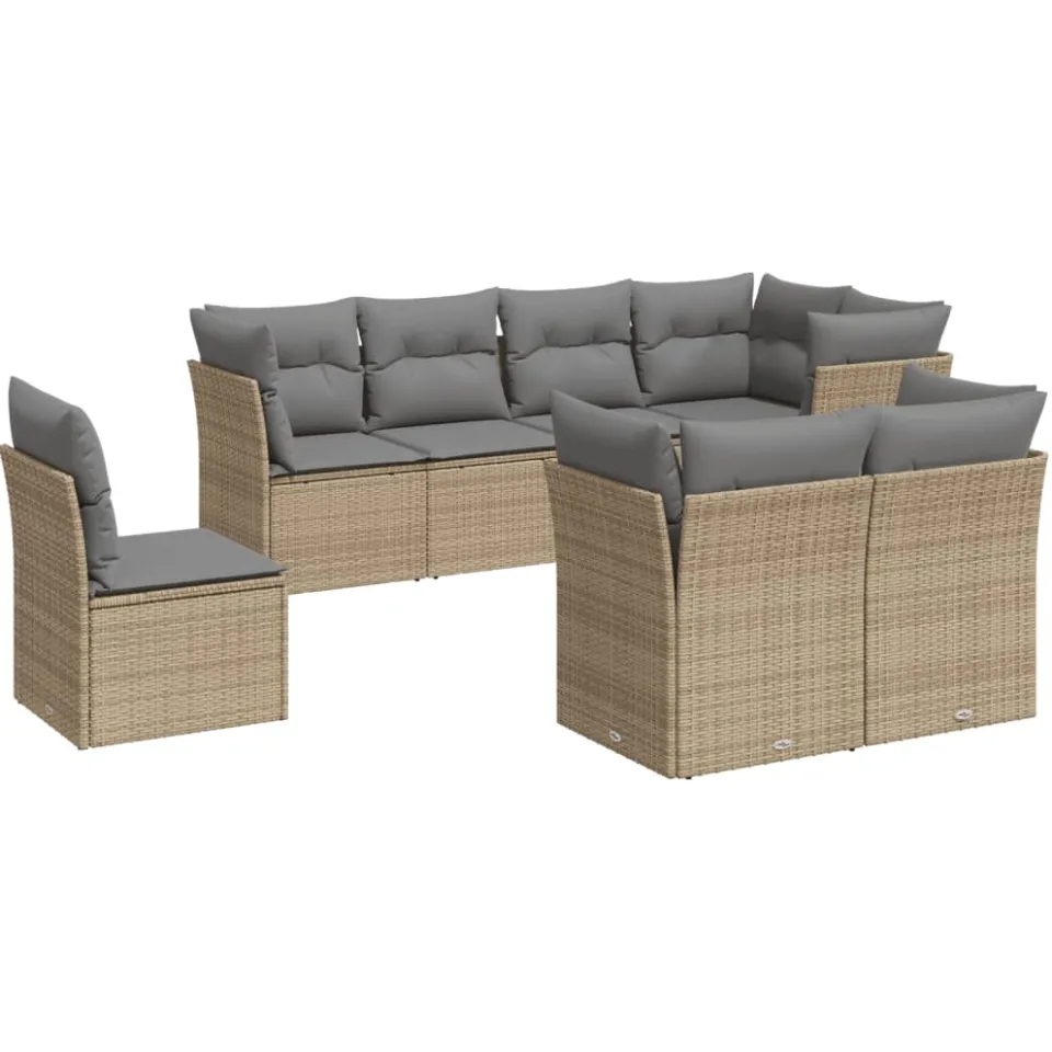 vidaXL 8-delige Loungeset met kussens poly rattan beige, foto 3