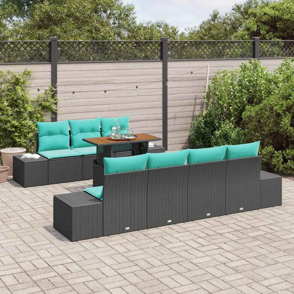 vidaXL Tuin Sofa Set 8 st Zwart Poly riet, foto 3