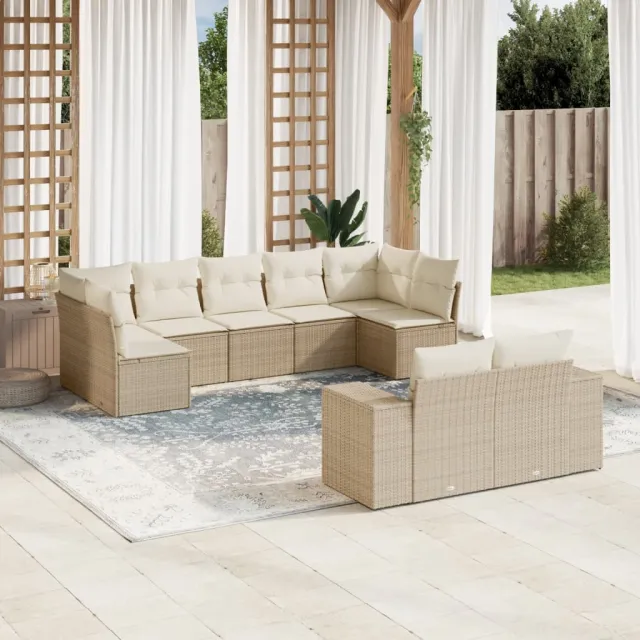 vidaXL 9-delige Loungeset met kussens poly rattan beige, foto 2