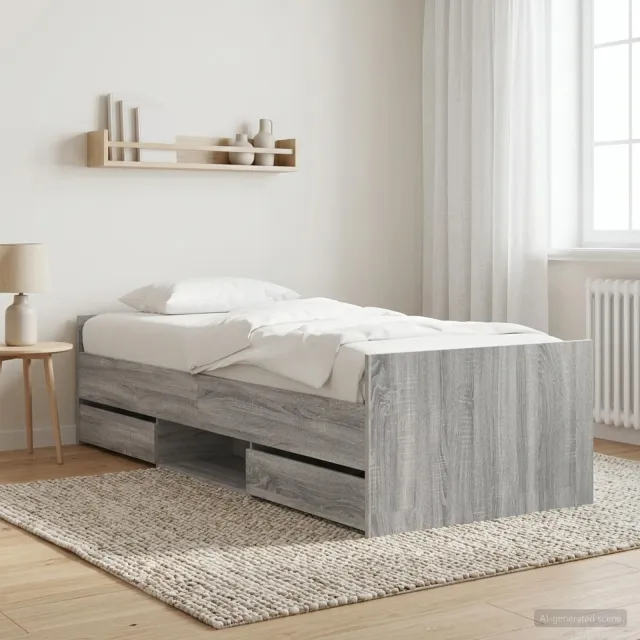 vidaXL Bedframe met lade met hoofdeinde Grijs Sonoma Bewerkt hout