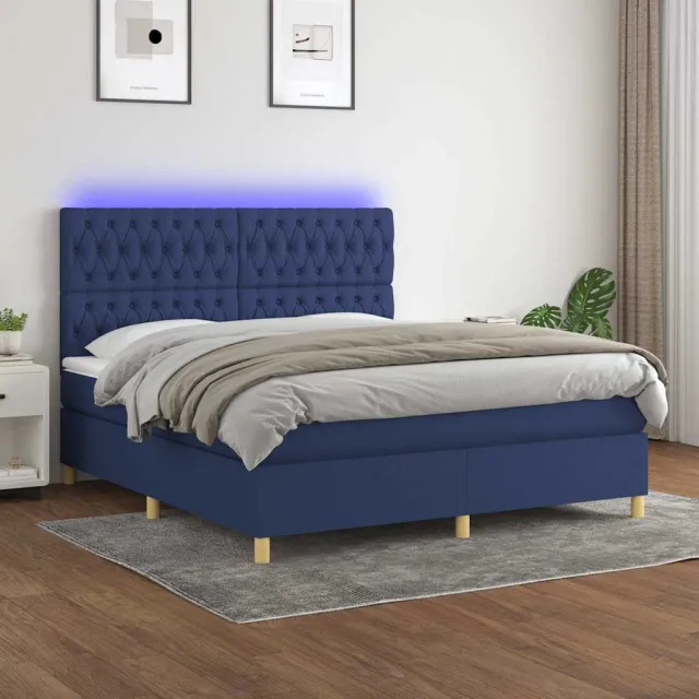 vidaXL Boxspring met matras en LED stof blauw 160x200 cm