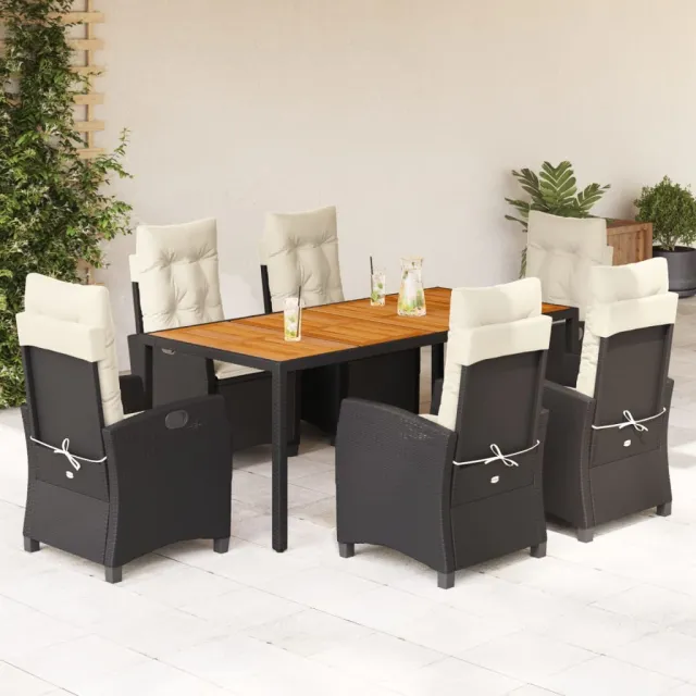 vidaXL 7-delige Tuinset met kussens poly rattan zwart, foto 2