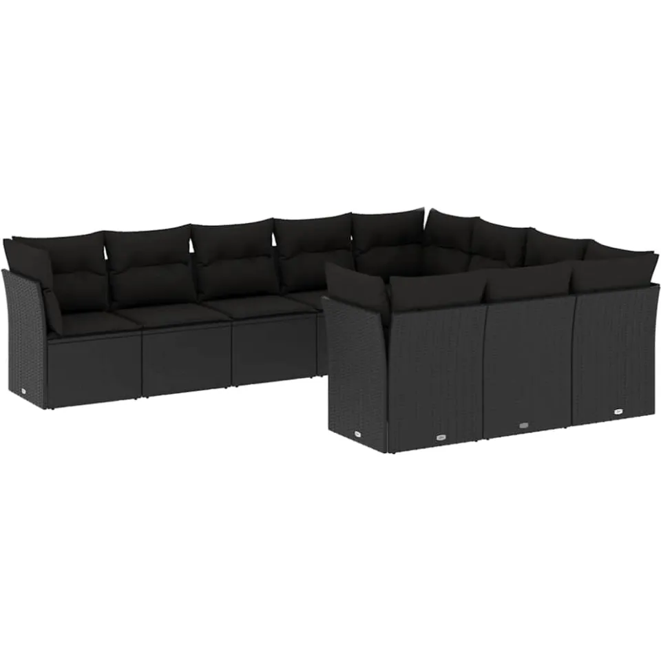 vidaXL 10-delige Loungeset met kussens poly rattan zwart, foto 3