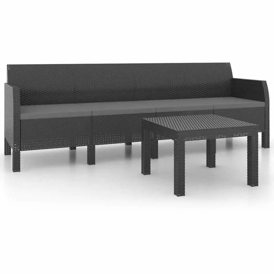 vidaXL 2-delige Loungeset met kussens PP rattan antracietkleurig Anthraciet
