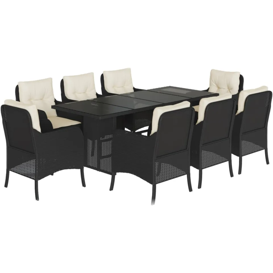 vidaXL 9-delige Tuinset poly rattan zwart