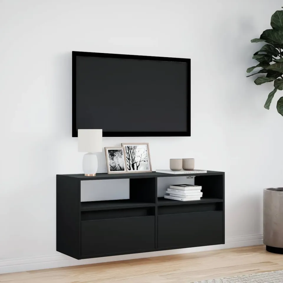 vidaXL Tv-wandmeubel met LED-verlichting 100x31x45 cm zwart, foto 2
