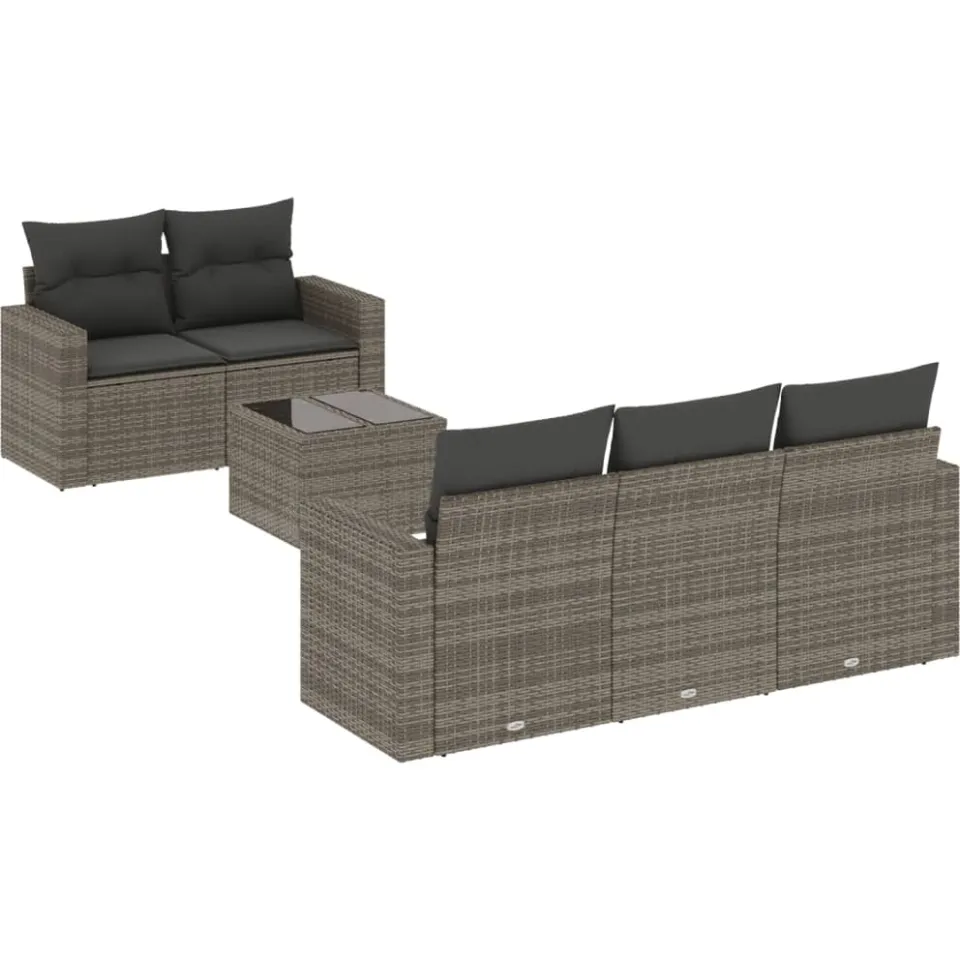 vidaXL 6-delige Loungeset met kussens poly rattan grijs