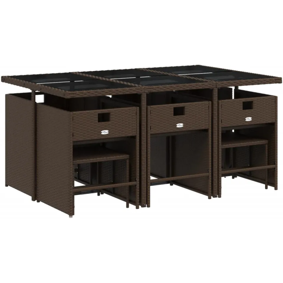 vidaXL 11-delige Tuinset met kussens poly rattan bruin