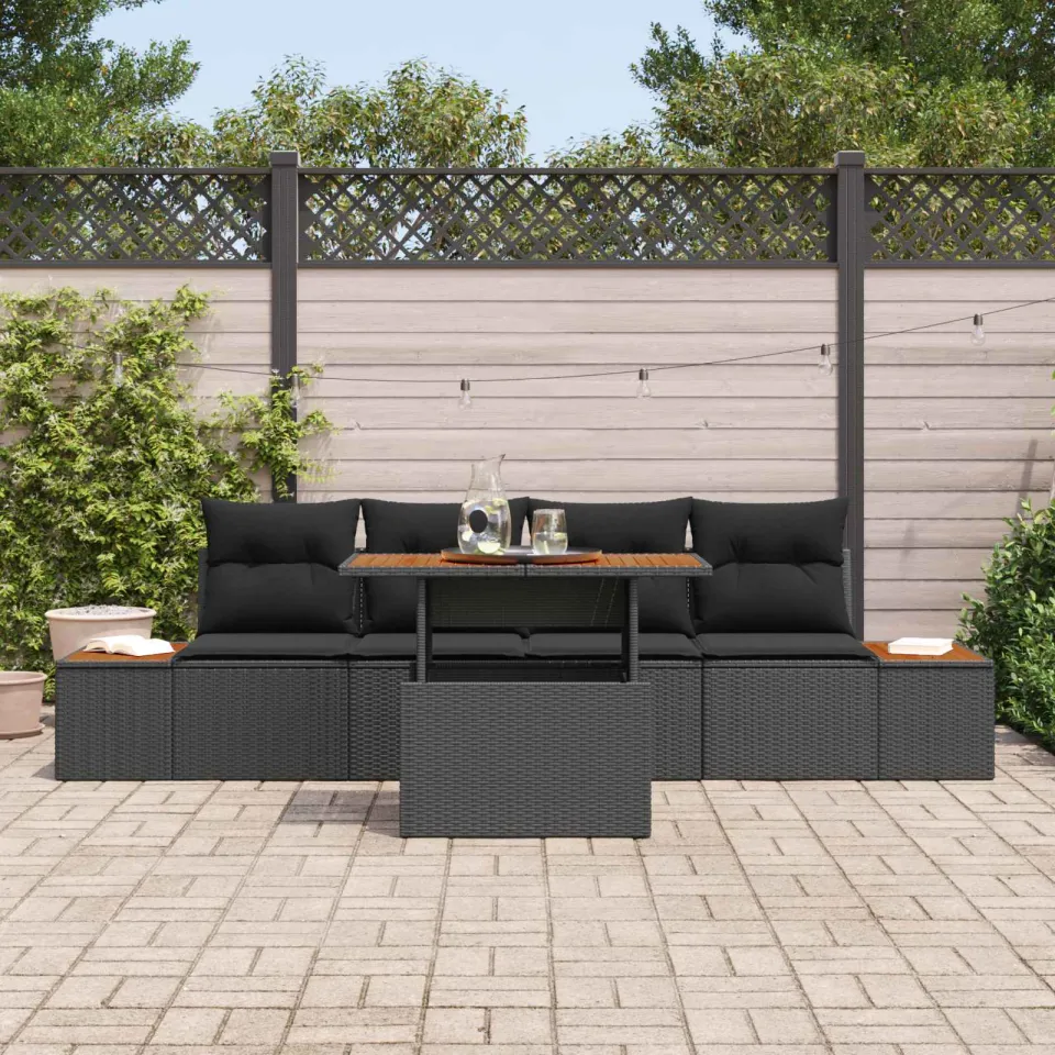 vidaXL Tuin Sofa Set 5 st Zwart Poly riet, foto 3