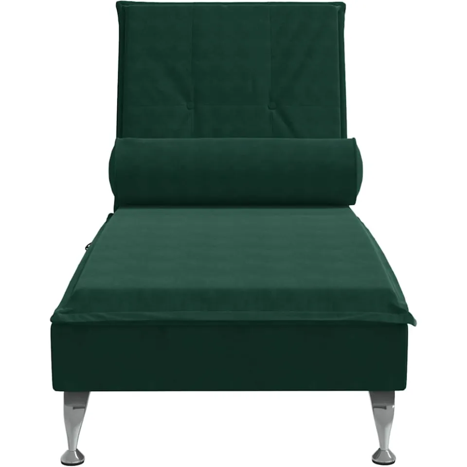 vidaXL Massage chaise longue met bolster fluweel donkergroen groen, foto 4
