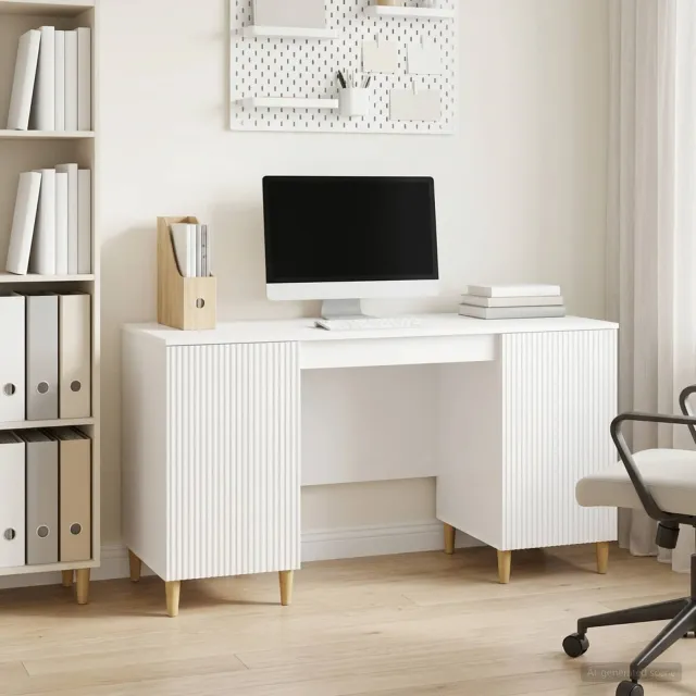 vidaXL Bureau met plank Hoogglans Wit 142,5 x 50 x 75 cm Bewerkt hout