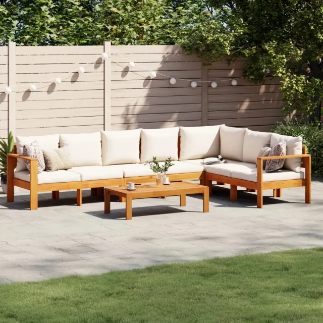 vidaXL 5-delige Loungeset met kussens massief acaciahout crème, foto 2