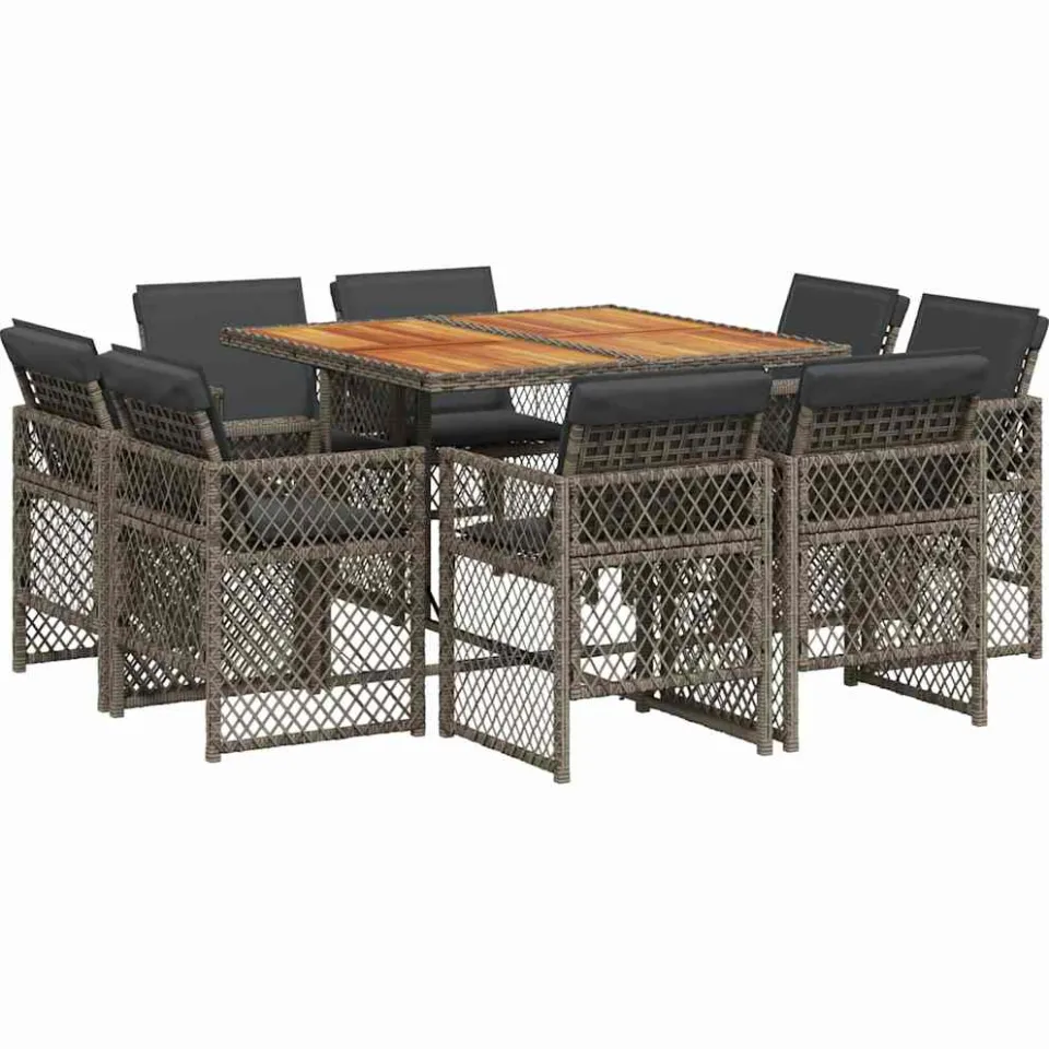 vidaXL 9-delige Tuinset met kussens poly rattan grijs