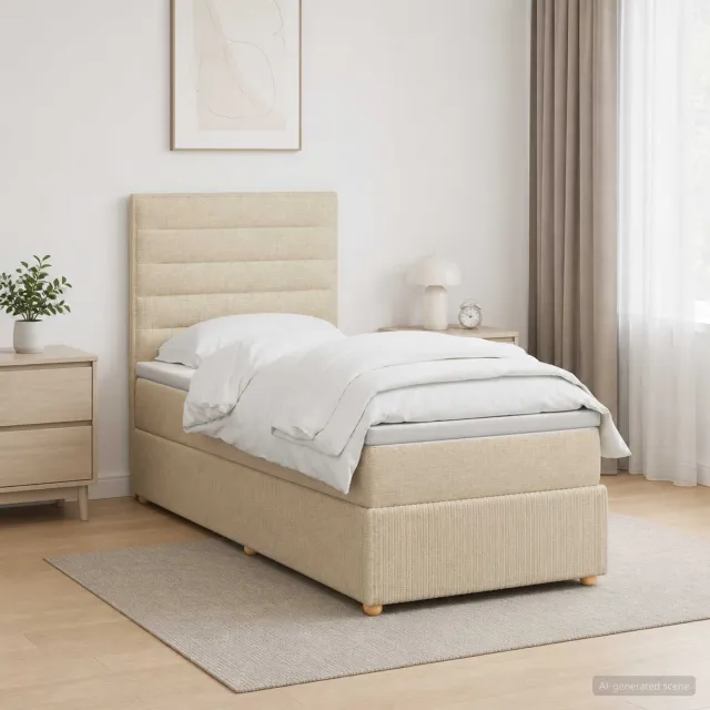 vidaXL LED Boxspring Bed met Matras Crèmekleurig 90 x 190 cm Stof