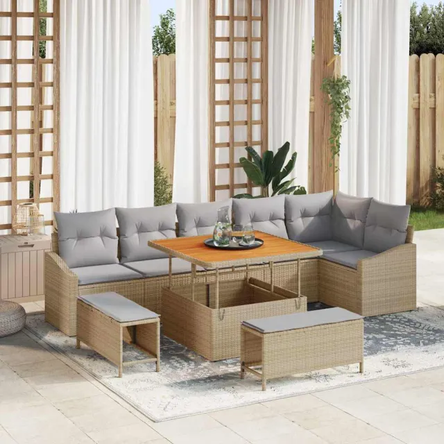vidaXL Tuinbankenset 9 st Beige poly rattan, foto 2