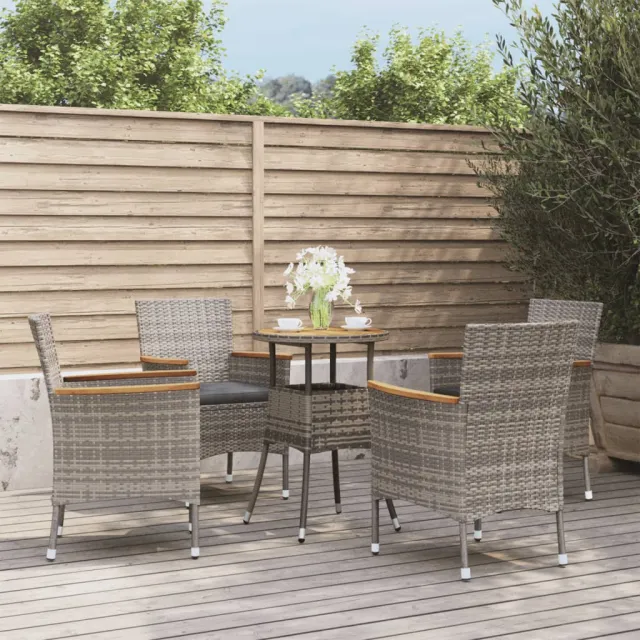 vidaXL 5-delige Bistroset met kussens poly rattan grijs, foto 2