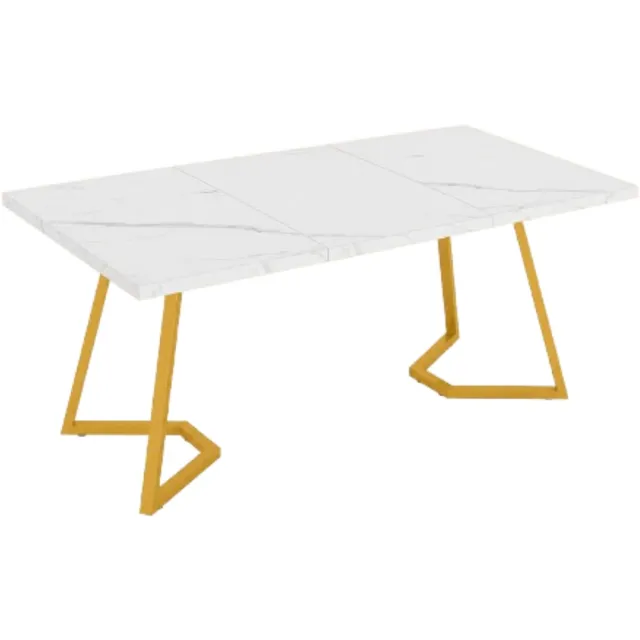 DMG Supply Eettafel 140 x 80 cm - Rechthoekig - Wit Marmerlook - Gouden Poten - 4 tot 6 Personen