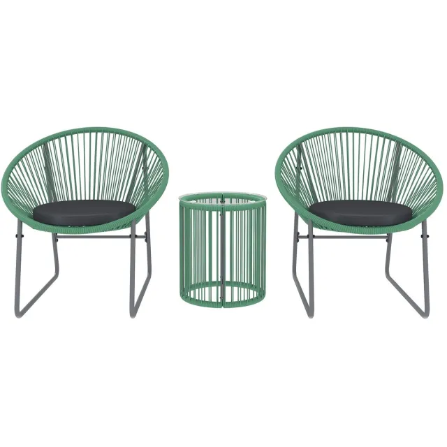 Vécarti Polyrattan Tuinmeubelset – 3‑Delig – 2 Stoelen + Bijzettafel – Weerbestendig – Balkon & Tuin – Groen - Comfortabele Zitgroep – Modern Outdoor Design