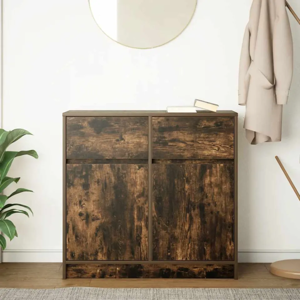 vidaXL Dressoir met lade 80x34x76 cm spaanplaat gerookt eikenkleurig, foto 3