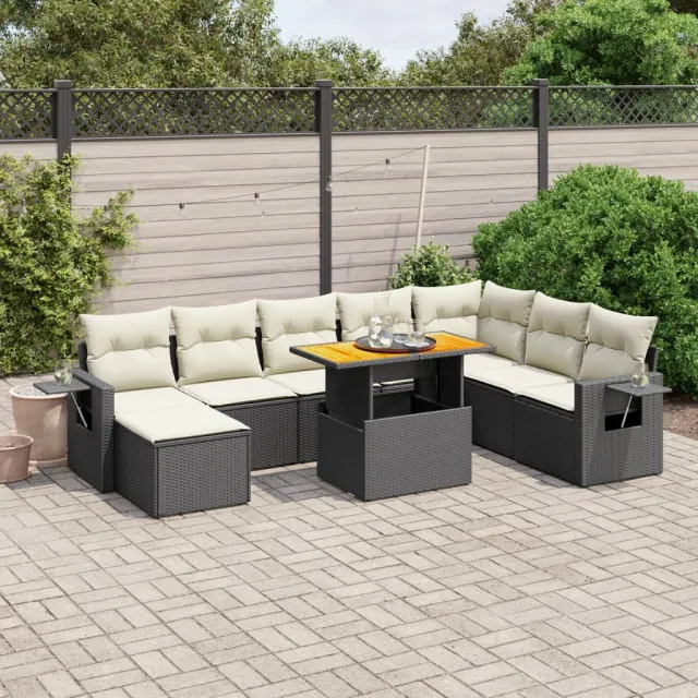 vidaXL 9-delige Loungeset met kussens poly rattan zwart, foto 2