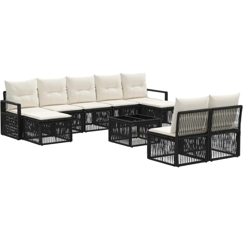 vidaXL Tuinbankenset 10 st Zwart poly rattan, foto 3