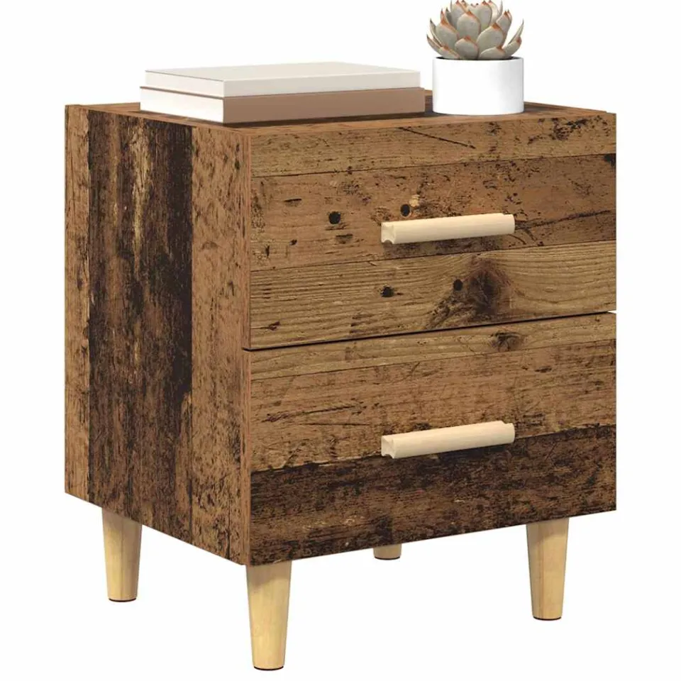 vidaXL Bed kast 2 st Oudhout 40 x 35 x 47.5cm Bewerkt hout Bruin