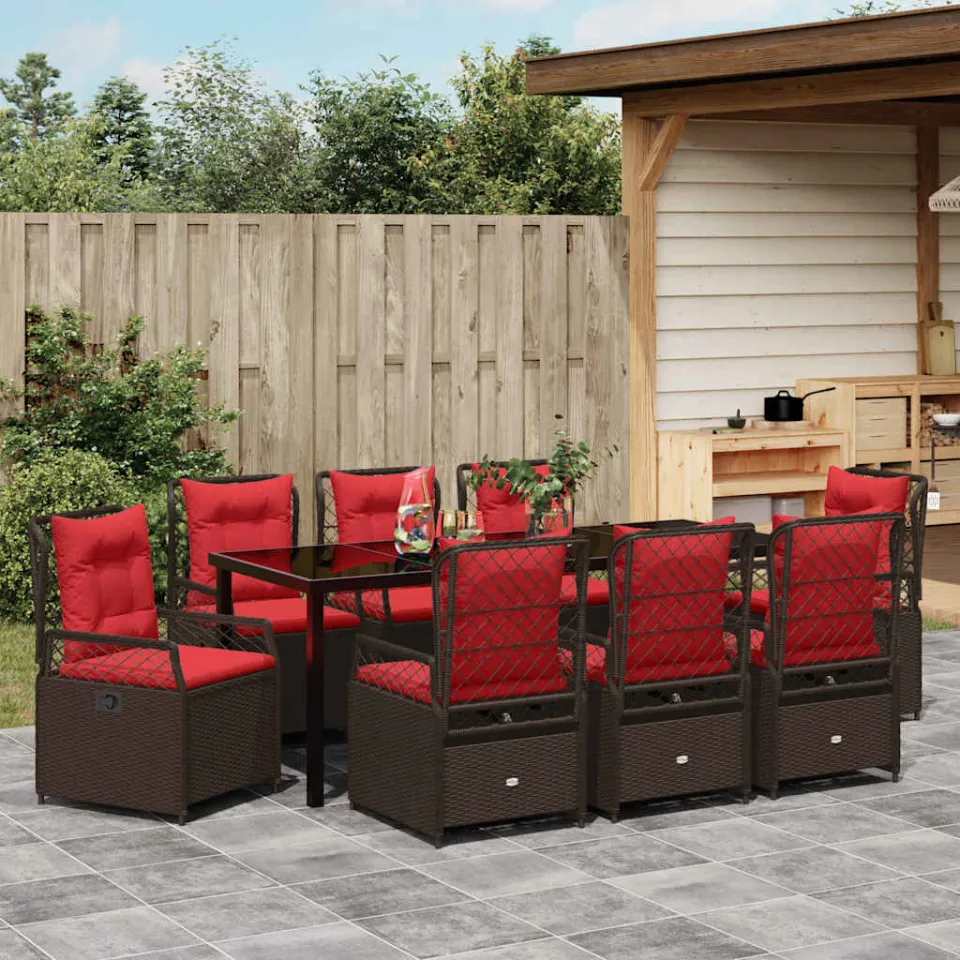 vidaXL Tuin eettafelset 9 st Bruin poly rattan, foto 3