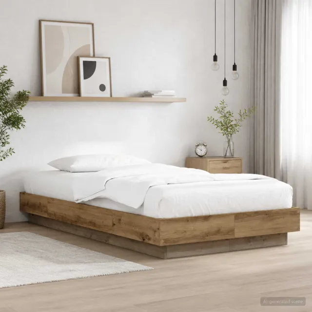 vidaXL Bed Frame met LED Artisanaal eiken 80 x 200 cm Bewerkt hout Bruin