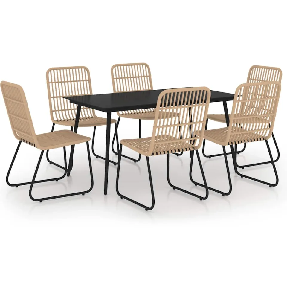 vidaXL 7-delige Tuinset poly rattan en glas Bruin