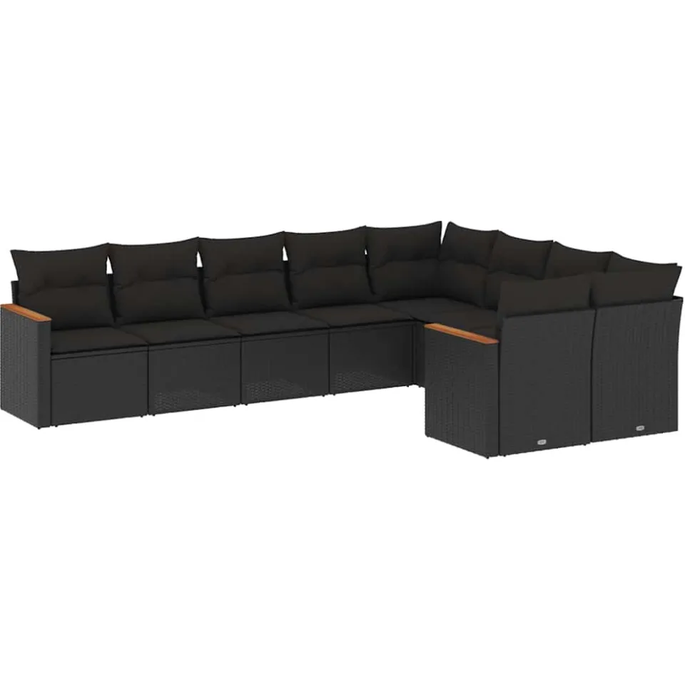 vidaXL 9-delige Loungeset met kussens poly rattan zwart, foto 4