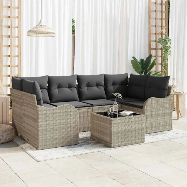 vidaXL Tuin Sofa Set 7 st 6-zits Lichtgrijs poly rattan
