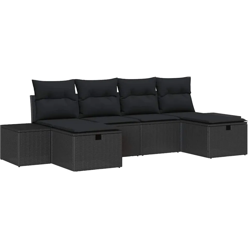 vidaXL Tuin Sofa Set 6 st Zwart poly rattan