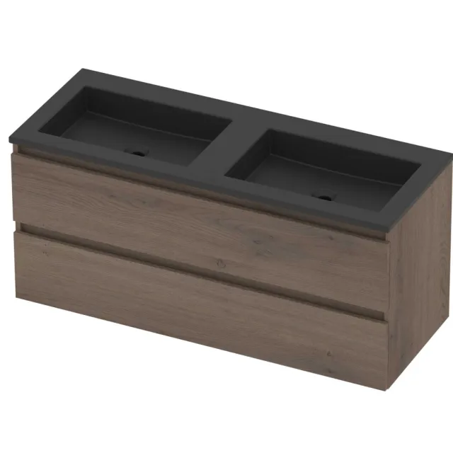 Basic-Line Aura 46 Badmeubelset Acryl 120x46x54 cm A46MZEDO120D0 Dusk Oak Mat Zwart