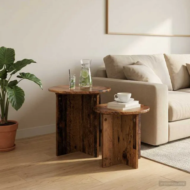 vidaXL Bijzettafelset 2 st Oud hout Ø 45 x 45 cm Geconstrueerd hout Bruin