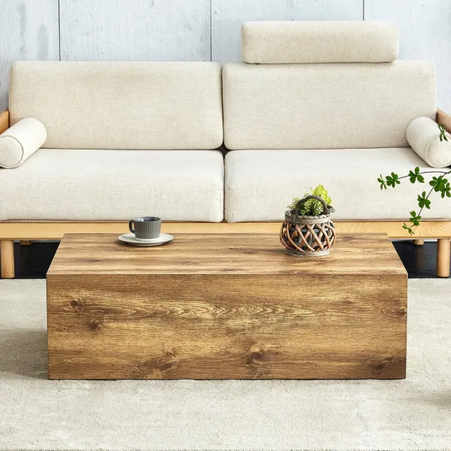 MEUNIQ Rechthoekige salontafel 90 x 50 x 30 cm van MDF met houtlook, antislipvoeten en geïntegreerde basis voor de woonkamer, geen montage nodig Houtkleur