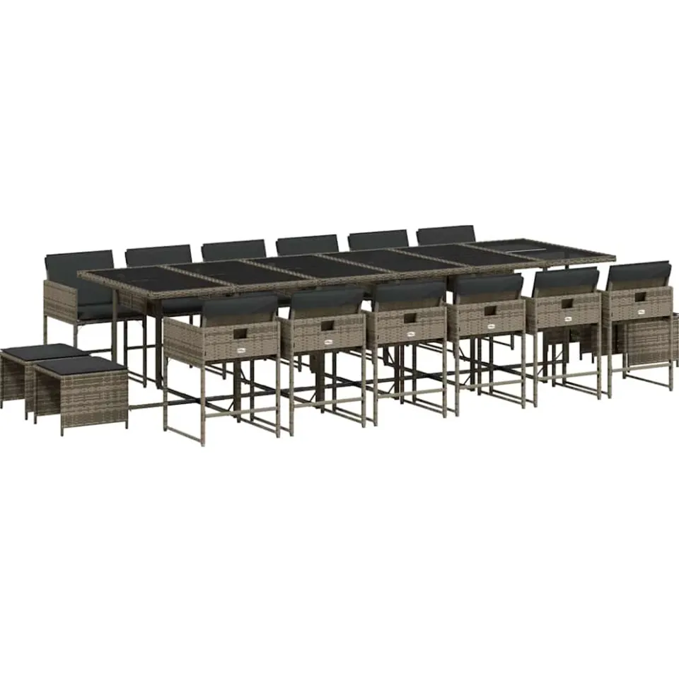 vidaXL 17-delige Tuinset met kussens poly rattan grijs, foto 3