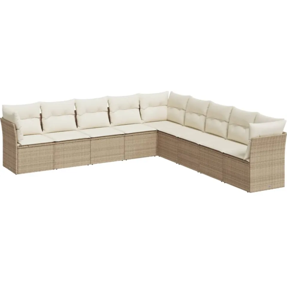 vidaXL 9-delige Loungeset met kussens poly rattan beige