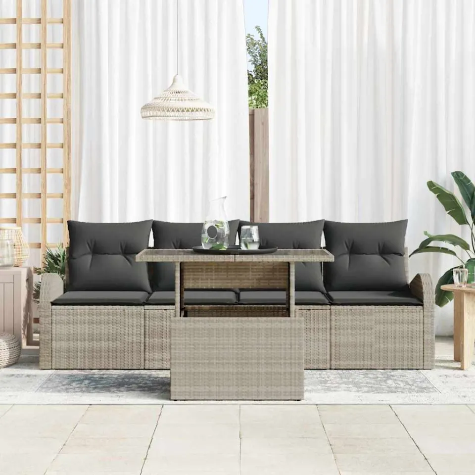 vidaXL Tuin Sofa Set 5 st Lichtgrijs Poly riet, foto 3