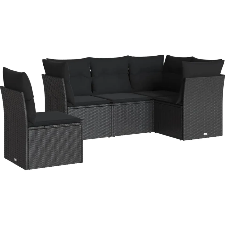 vidaXL 5-delige Loungeset met kussens poly rattan zwart, foto 3
