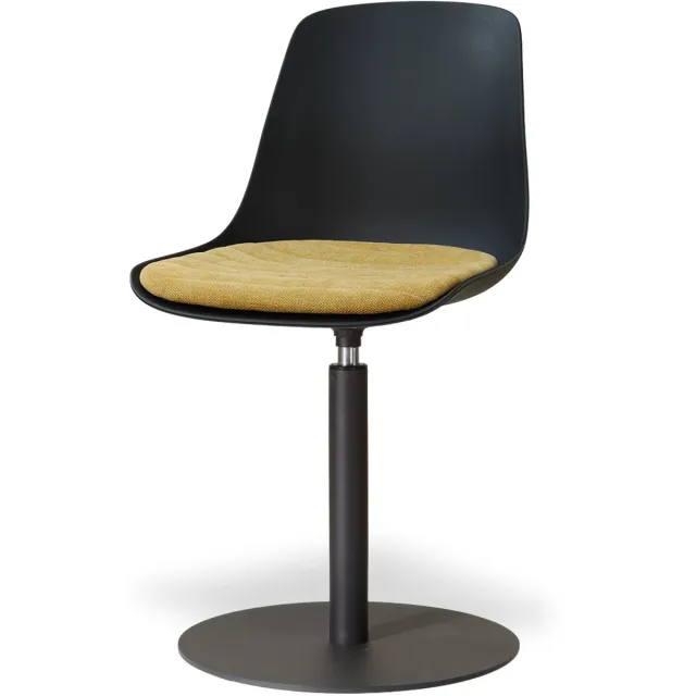 Nolon Niva-Liv Draaibare Tulp Eetkamerstoel Zwart Met Warm Oker Zitkussen - Mat Zwart Onderstel - Kunststof - Modern