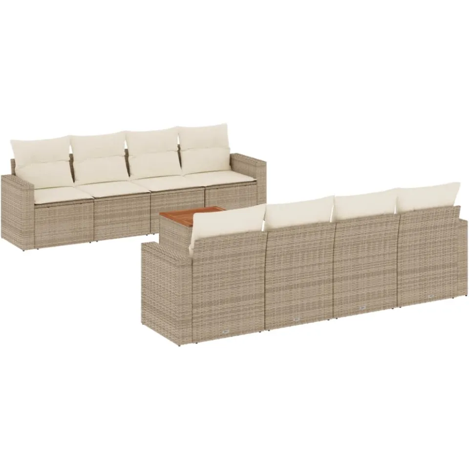 vidaXL 9-delige Loungeset met kussens poly rattan beige, foto 3