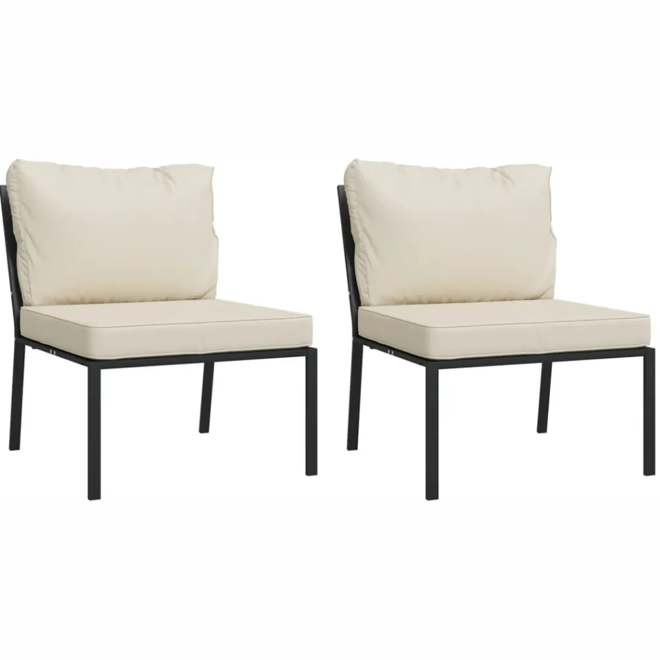 vidaXL 5-delige Loungeset met zandkleurige kussens staal Zwart