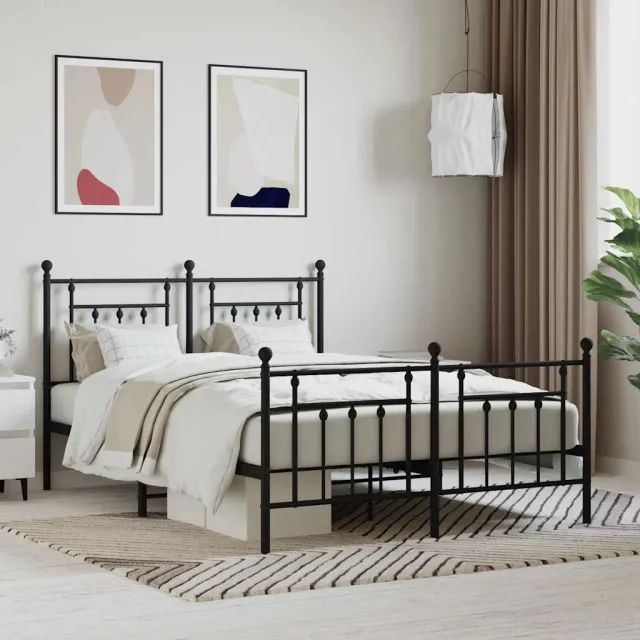 vidaXL Bedframe met hoofd- en voeteneinde metaal zwart 140x190 cm