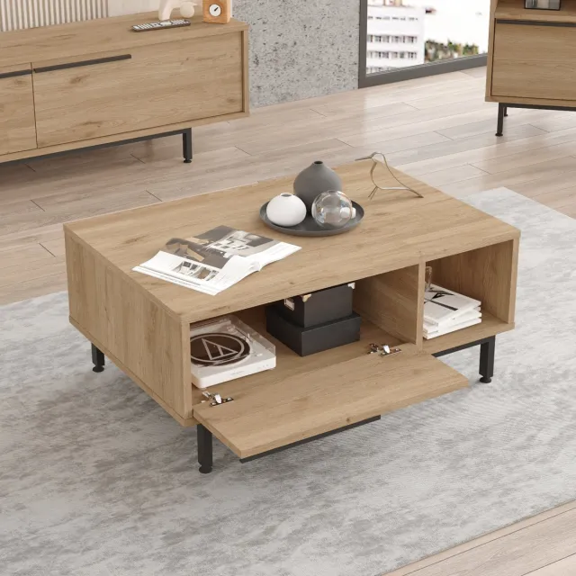 en.casa Salontafel Majaajoå 90x60x37,5 cm eikenkleurig en zwart [en.casa]