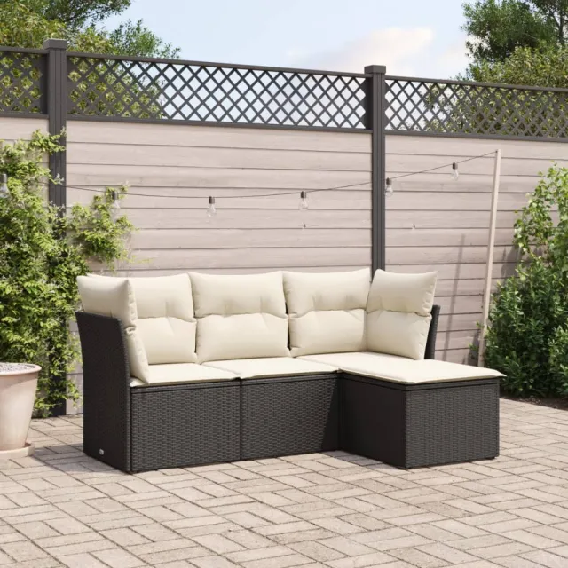 vidaXL 4-delige Loungeset met kussens poly rattan zwart, foto 2